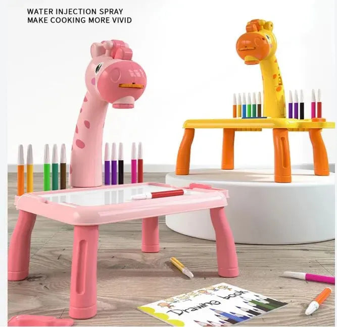 3 in 1 LED Projector Drawing Table Toy for Kids – Giraffe Handwriting Painting Desk, Educational Learning Toys for Children, Birthday Gift Drawing Board with Projection – Giraffe Projector Painting Desk