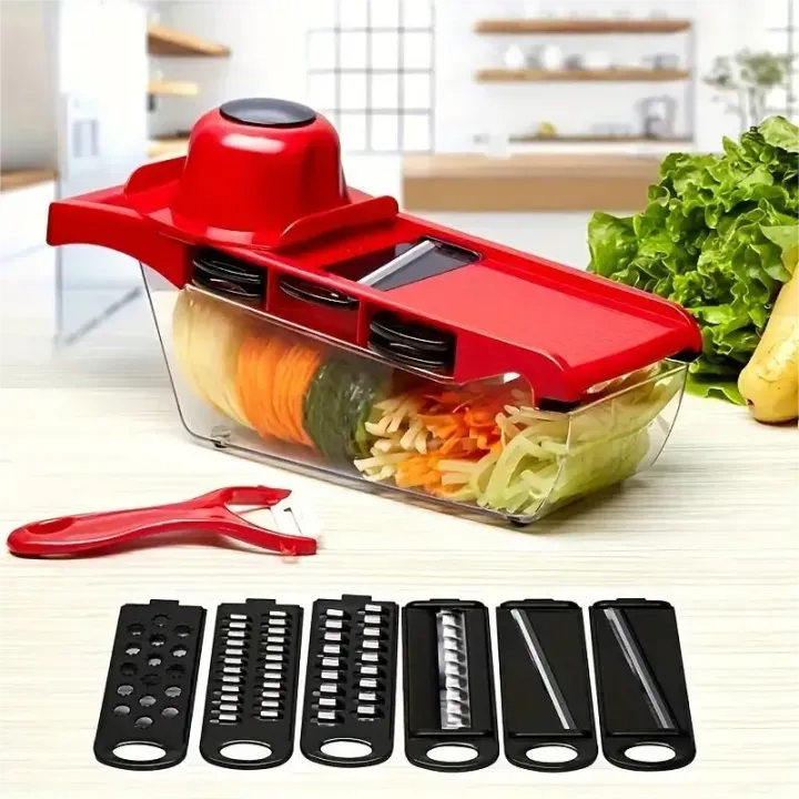 10-in-1 Mandoline Slicer & Vegetable Cutter | Upgraded Multifunctional Food Slicer, Grater & Chopper with 6 Interchangeable Blades, Hand Guard & Peeler | Premium Kitchen Gadget for Easy Food Preparation